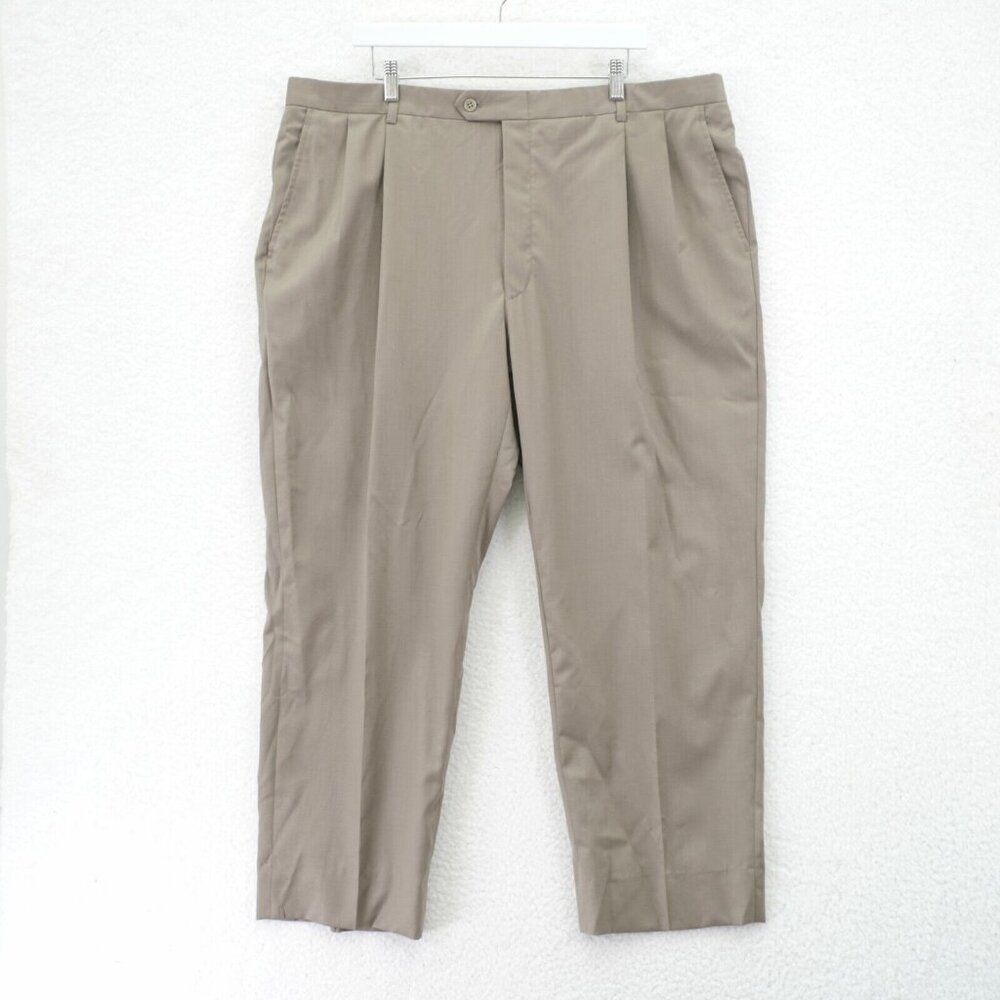 Hart Schaffner Marx Wool Beige Pleated High Rise Dress Pants Trousers 43/28 Line